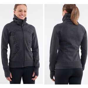 Lululemon Cuddle Up Glitter Jacket Zipper Pockets Silver Heathered Black Cotton